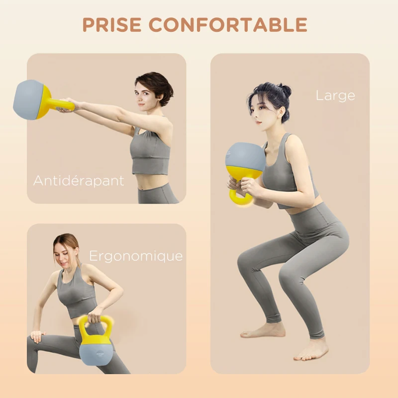 SPORTNOW Kettlebell 6kg haltère avec poignée antidérapante pour fitness musculation cardio, gris et jaune