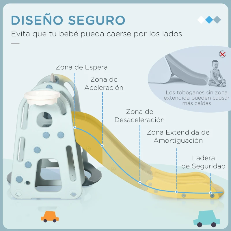 HOMCOM Tobogán Infantil con Columpio y Canasta Baloncesto 3 en 1 para Niños de +18 Meses con Asiento Ajustable Centro de Actividades para Interior y Exterior 150x190x100 cm Multicolor