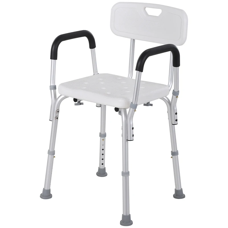 HOMCOM Chaise de Douche siège de Douche Ergonomique Hauteur réglable Pieds antidérapants Dossier accoudoirs Amovibles Charge Max. 136 Kg alu HDPE Blanc