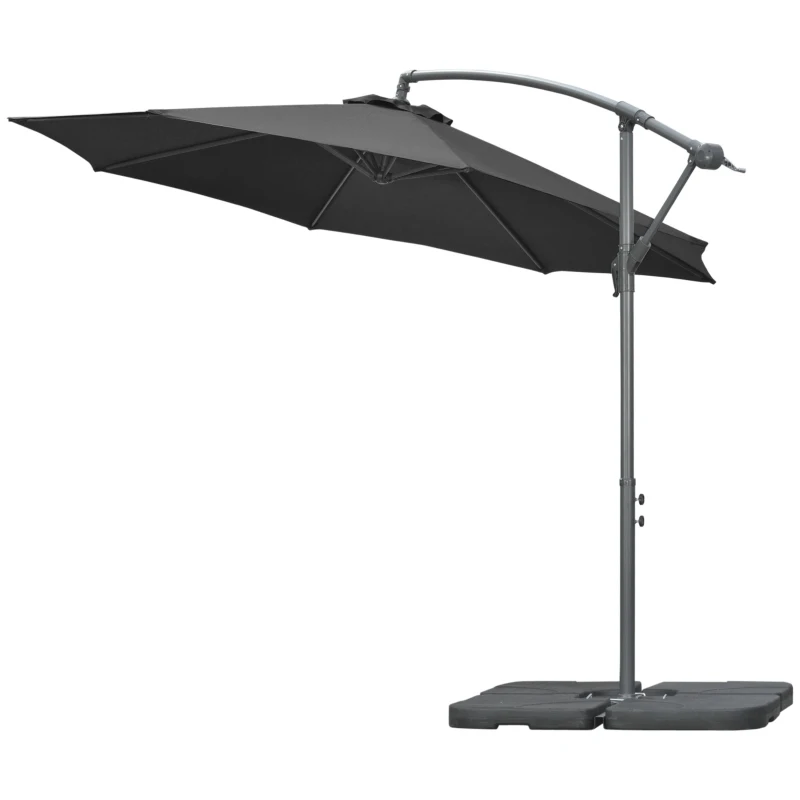 Outsunny 3(m) Garden Banana Parasol Cantilever Umbrella with Crank Handle, Cross Base, Weights and Cover for Outdoor, Hanging Sun Shade, Black