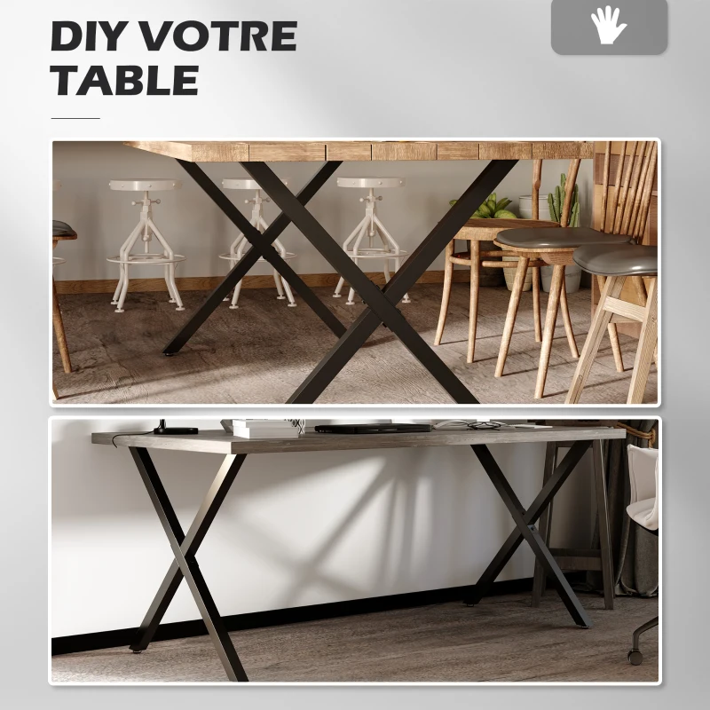 HOMCOM Lot de 2 pieds de table en forme en croix 70 x 72 cm design industriel pour table basse table de chevet noir