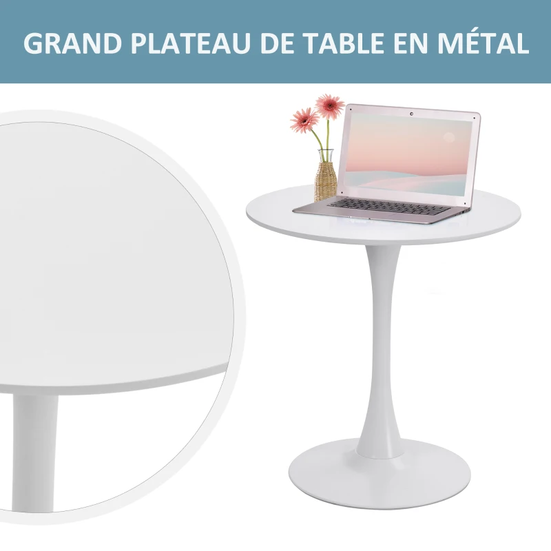 HOMCOM Table ronde tulipe design Ø 60 x 73H cm métal MDF blanc