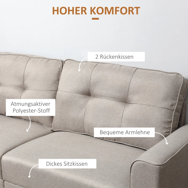 HOMCOM Relaxsessel Polstersessel Loveseat Stoffsofa mittelalterlicher Stil Wohnzimmer Schlafzimmer Leinen-Touch Gummiholz Beige  202 x 72 x 91 cm