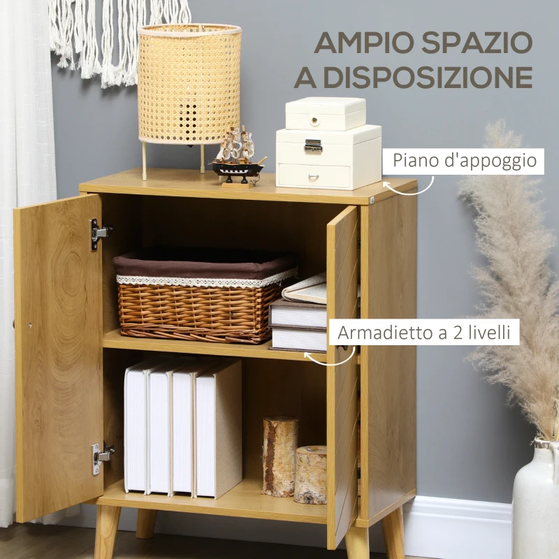 HOMCOM Mobile Multiuso Stile Vintage in Legno con Due Ripiani interni, 60x30x76cm