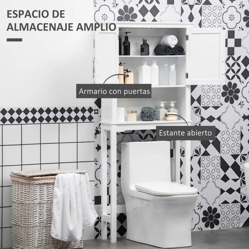 kleankin Mueble sobre Inodoro Armario Alto para Lavadora con 2 Puertas Balda Ajustable y 1 Estante 71x20,5x165 cm Blanco