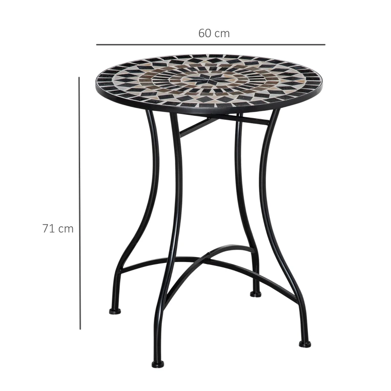 Outsunny Table bistro ronde de jardin plateau mosaïque métal époxy anticorrosion céramique Ø 60 x 71H cm noir