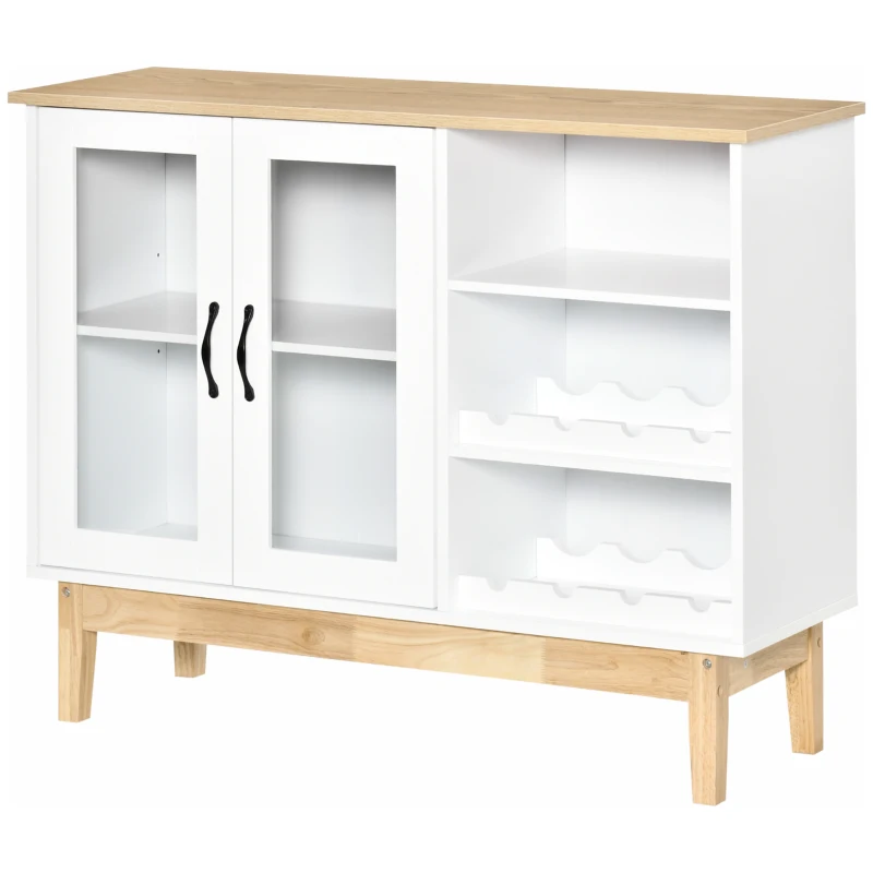 HOMCOM Storage Cabinet, Sideboard with Wine Holder for 8 Bottles, Glass 2-Door Display Cupboard, Adjustable Shelf, White