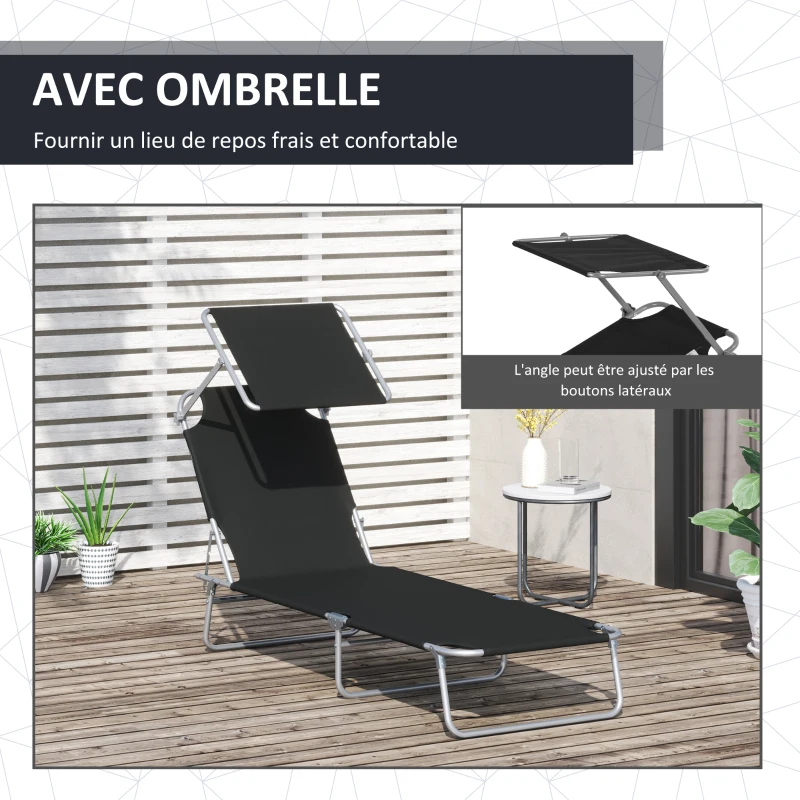 Outsunny Lot de 2 transats Bain de Soleil Pliable Chaise Longue Pliante Grand Confort Dossier Inclinable Pare-Soleil réglable