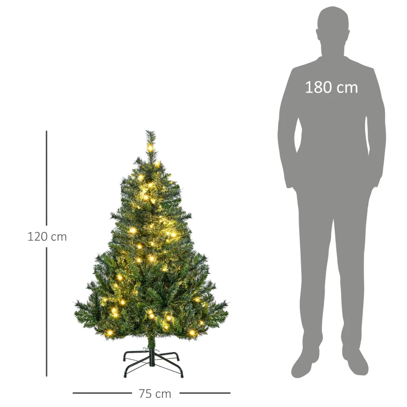 HOMCOM Weihnachtsbaum Christbaum Kunsttanne, 1,2m, LEDs, inkl. Stern, 75 cm x 75 cm x 120 cm, Grün