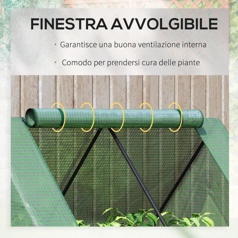 Outsunny Letto per Orto con Serra da Giardino, Acciaio con Copertura PE, Finestra Avvolgibile, 127x95x92cm