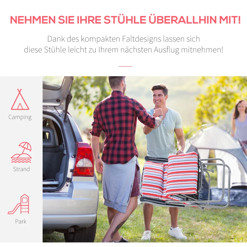 Outsunny 2er-Set Liegestuhl Set mit Kissen klappbar Sonnenliege 5 Stufen verstellbarer Rückenlehne Gartenliege Gartenmöbel Set Stahl Polyester Rot 60 x 75 x 65-102 cm