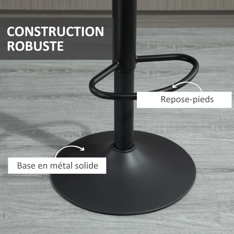 HOMCOM Lot de 2 tabourets de bar style vintage hauteur réglable pivotant avec repose-pied gris