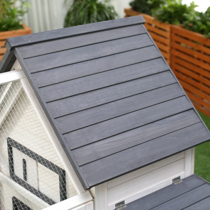 PawHut Poulailler clapier modèle villa multi-équipée : rampe, nichoirs, perchoirs, plateau excrément, 2 portes bois massif pin gris blanc