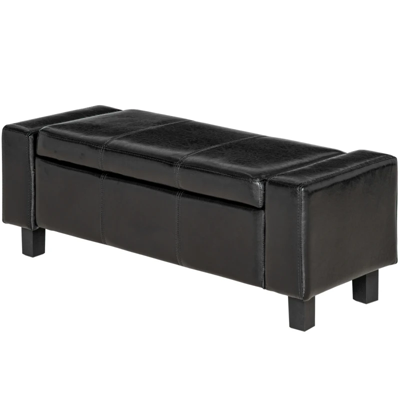 HOMCOM Ottoman Storage Chest Faux Leather Stool Bench Seat Bedding Blanket Box Home Furniture (Black)