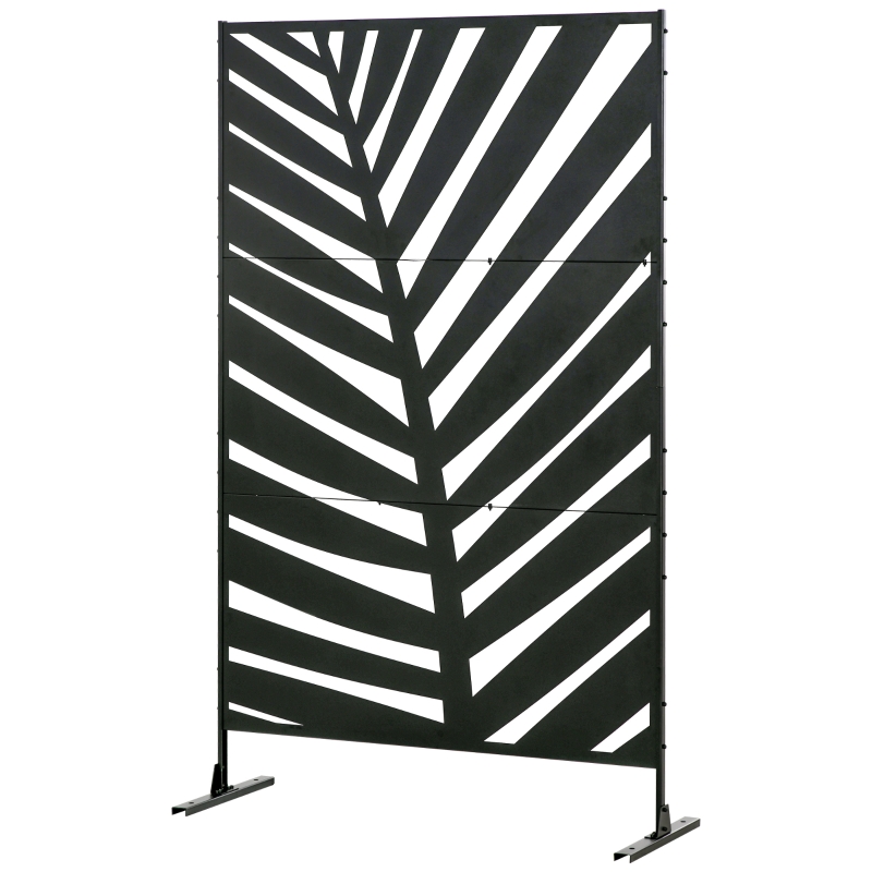 Outsunny Outdoor-Sichtschutz, lackiert Stahlrahmen, Design: Palmblatt-Silhouette, 1,2 x 2 m, Schwarz