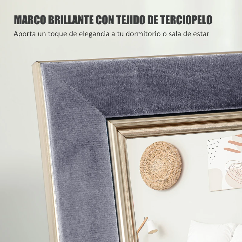 HOMCOM Espejo de Cuerpo Entero 150x50 cm con Marco en Terciopelo y Soporte para Salón Dormitorio Gris