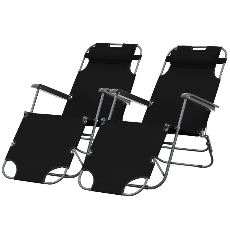 Outsunny Lot de 2 Chaises Longue inclinable transat Bain de Soleil fauteuil relax jardin 2 en 1 Pliant têtière Amovible