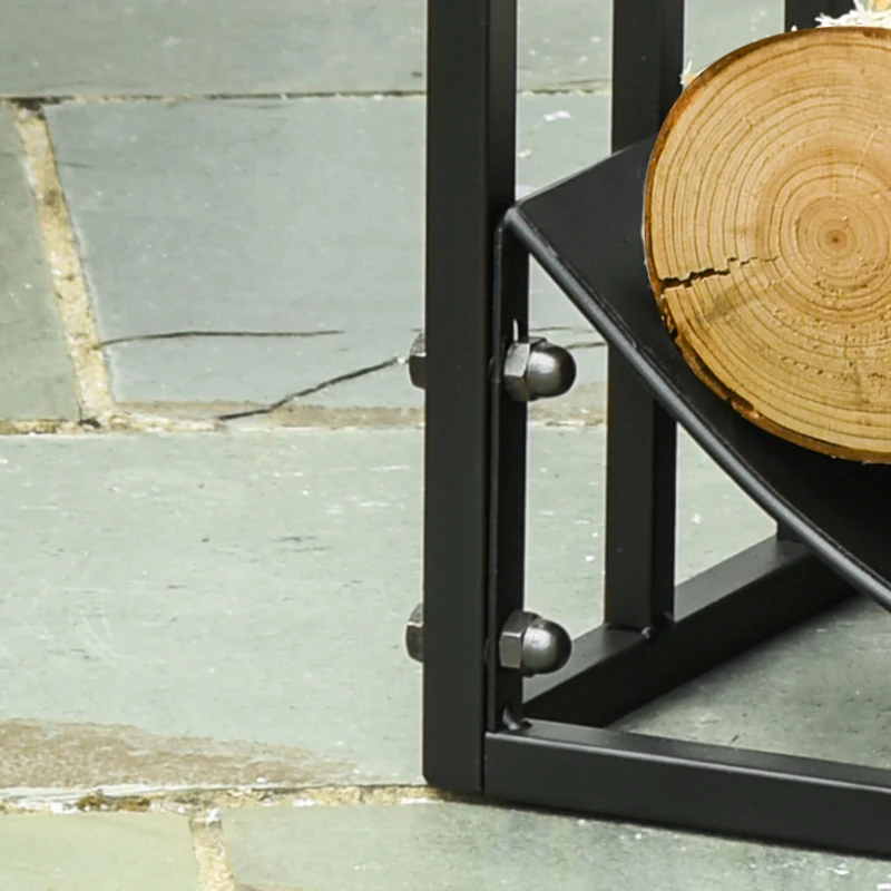 Outsunny Portalegna da Interno ed Esterno in Metallo con Ripiano Curvo, Fino 60kg di Legna, Nero, 60.5x36x46.5cm