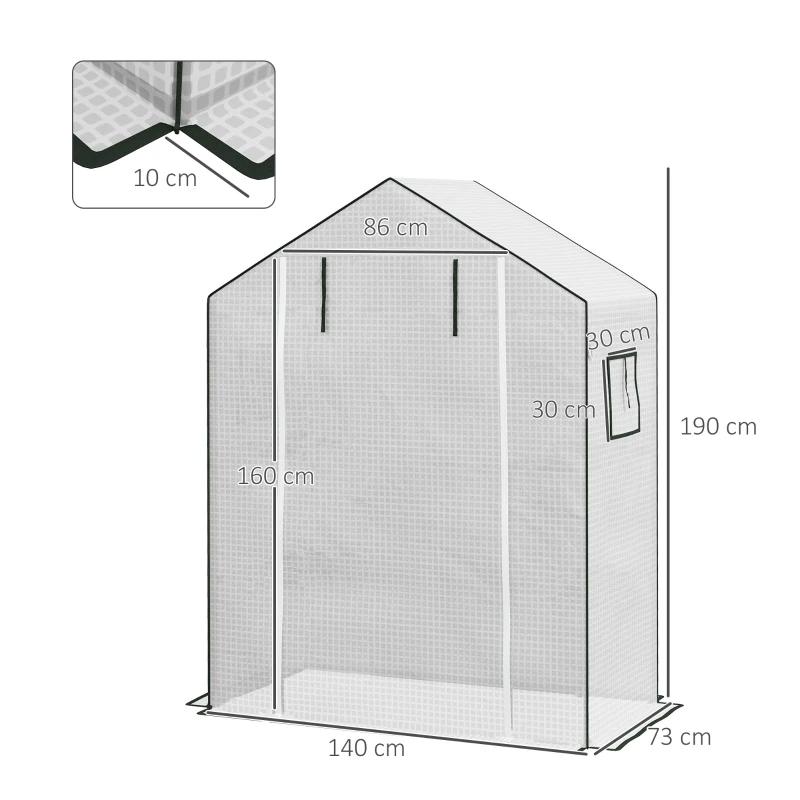 Outsunny Ersatzfolie für Gewächshaus, Ersatzabdeckung mit UV-Schutz, Rolltür, Seitenfenster, 140 x 73 x 190 cm, Weiß(m-3)