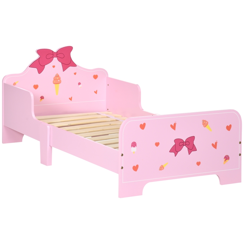 ZONEKIZ Cama Infantil para Niños de 3-6 Años Cama de Madera con Laterales de Protección Carga Máx. 80kg 143x74x59cm Rosa