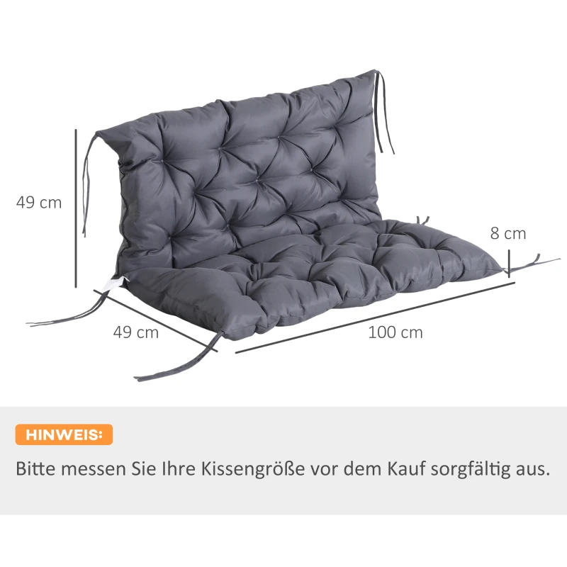 Outsunny 2 Sitzer Bankauflage 100 x 98 x 8 cm Sitzkissen mit Bändern Rückenkissen für Indoor/Outdoor Polster Auflage für Sitzbank Gartenbank Gartenmöbel Hollywoodschaukeln Dunkelgrau