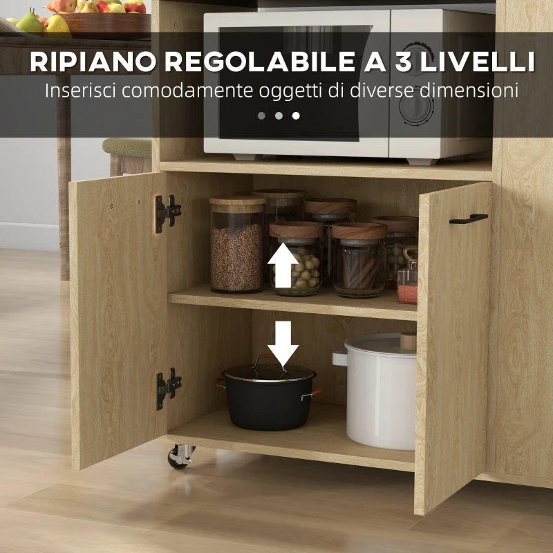 HOMCOM Carrello da Cucina in Truciolato con Ripiano Aperto, Armadietto a 2 Ante e Scaffale Laterale, 75x40x80.5 cm