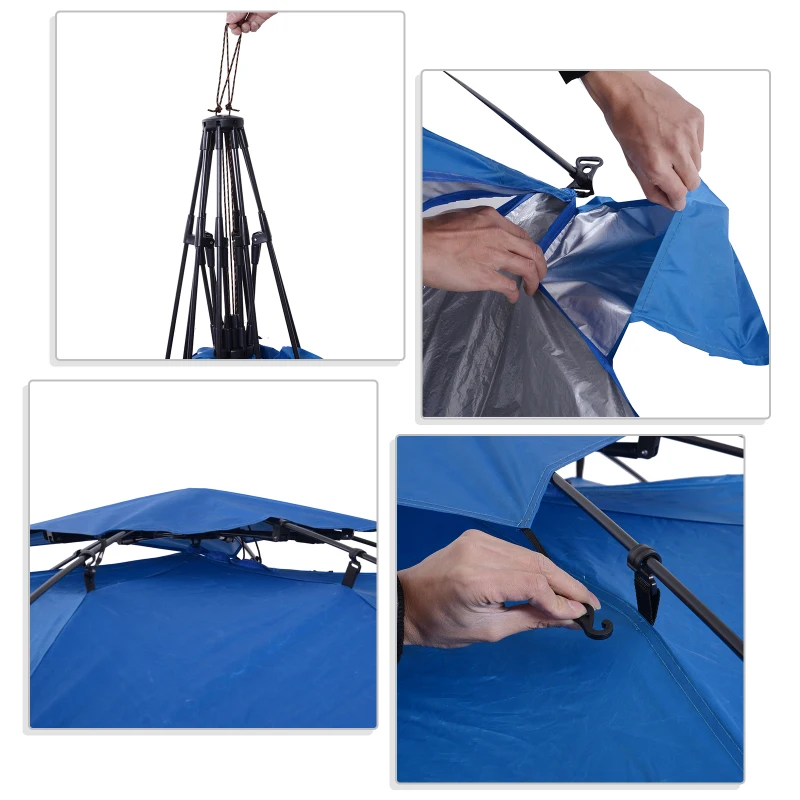 Outsunny Tente de plage abri de plage XXL pliable dim. 2,47L x 2,47l x 1,45H m sac transport inclu polyester bleu marine