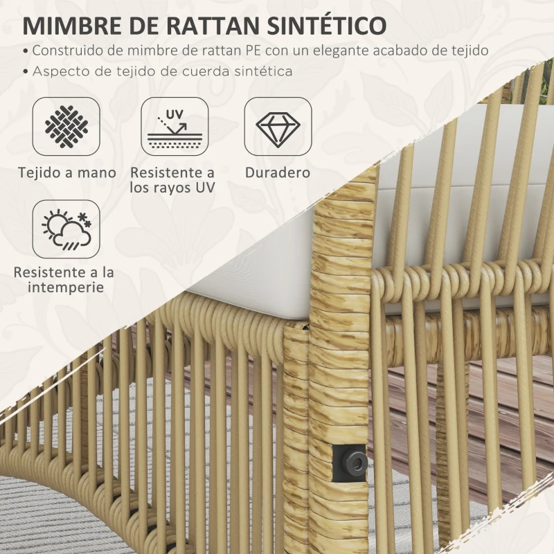 Outsunny Juego de 4 Piezas Muebles de Terraza con 1 Sofá de 2 Plazas 2 Sillones y 1 Mesa de Centro con Encimera de Cristal Beige