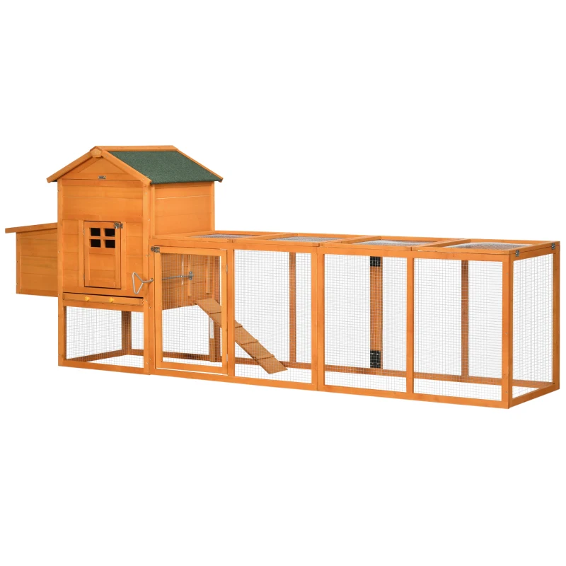 PawHut Gallinero de Madera Grande para 3-6 Gallinas con Techo Asfáltico Nido y Bandeja Extraíble 297,5x68x118 cm Natural(m-10)