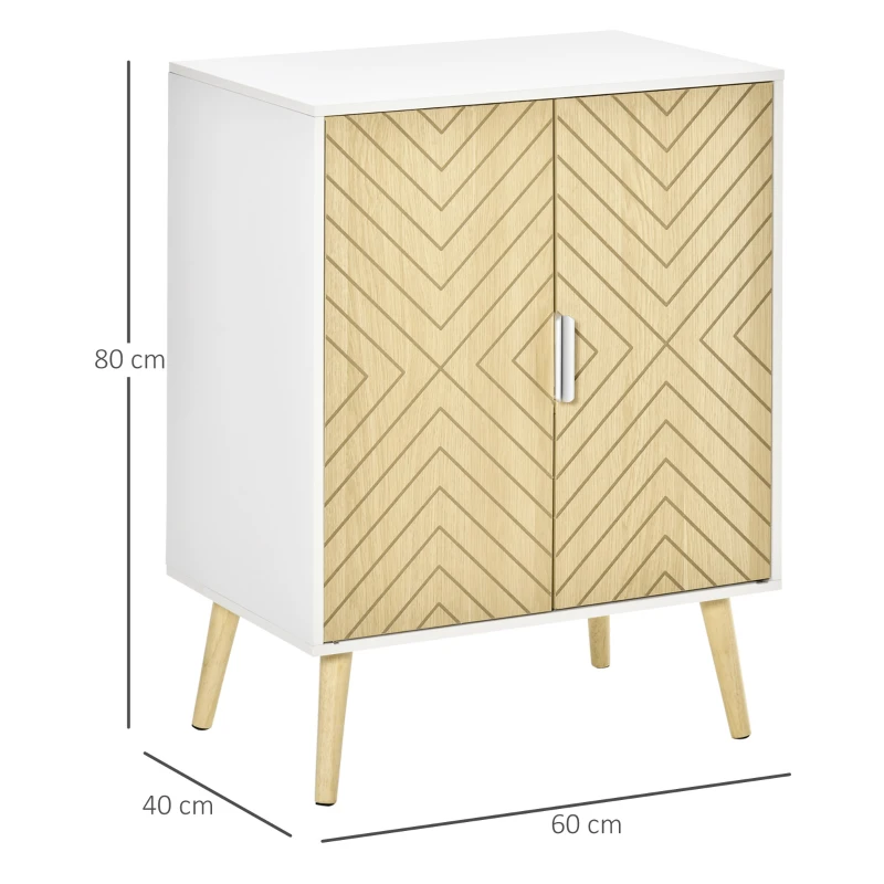 HOMCOM Sideboard Kommode Beistellschrank mit 2 Einlegeboden Lagerschrank Aufbewahrungsschrank Küchenschrank Nachtschrank verstellbar modern Weiß+Natur 60 x 40 x 80 cm