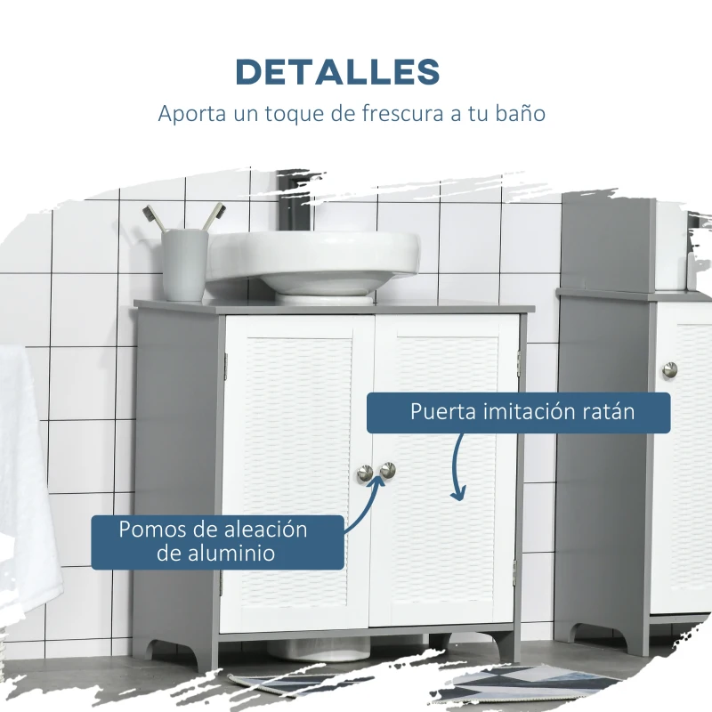 kleankin Mueble para Debajo del Lavabo Armario Baño de Suelo de Madera con 1 Armario de 2 Estantes Interior 60x30x60 cm Blanco