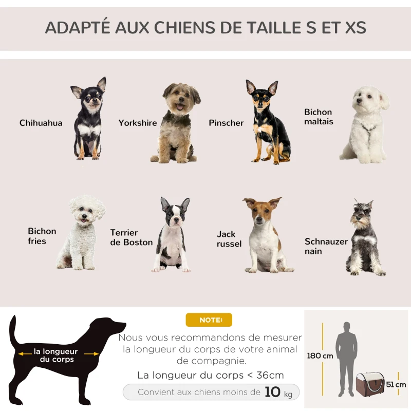 PawHut Sac de transport pour chien caisse pliable pour chien caisse de transport chat respirant avec coussin d'agneau amovible 61 x 46 x 51 cm