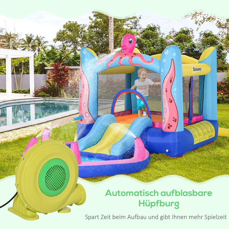 Outsunny 450W elektrische Luftpumpe Hüpfburg Gebläsepumpe Ventilator mit Griff Dauergebläse leichtgewichtig tragbar für aufblasbare Spielzeuge ABS Gelb+Grün 35 x 26 x 33,5 cm