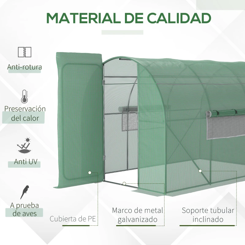 Outsunny Invernadero de Túnel 3x2x2 m con Puerta y Ventanas Invernadero de Jardín con Cubierta de PE y Metal Galvanizado Verde