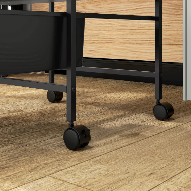 HOMCOM Carrito Auxiliar con Ruedas con 3 Cestas para Almacenamiento y Marco de Acero para Cocina Baño 40,8x33,5x60,5 cm Negro