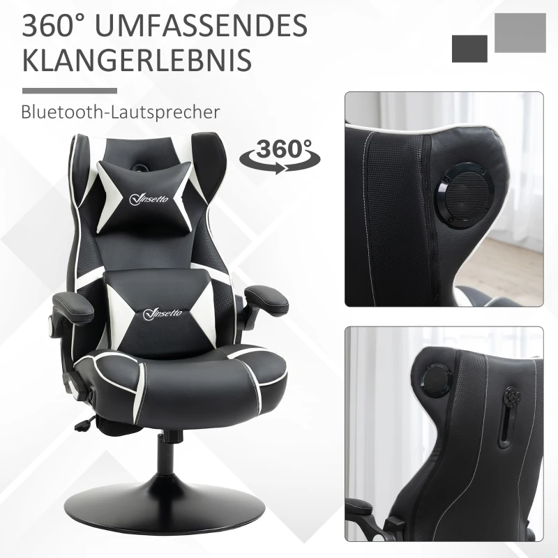 Vinsetto Gamingsessel, Gamingstuhl, integrierte Lautsprecher, neigbare Rücklehne, schwarz+weiß, 69 x 73 x 118cm