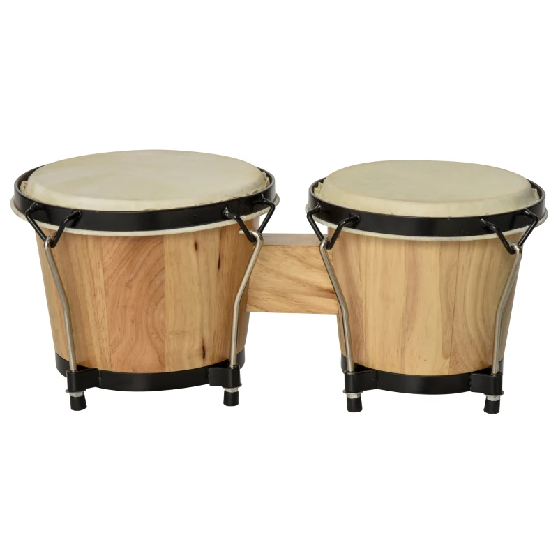 HOMCOM Wooden Bongo Drum Set Φ7.75" & Φ7" w/ Drum Head, Percussion Instrument, Drums, Tuning Wrench For Adults Beginners
