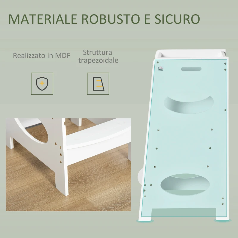 HOMCOM Torre Montessoriana per Bambini, Learning Tower con Altezza Regolabile in MDF, 40x50x90cm, Bianco