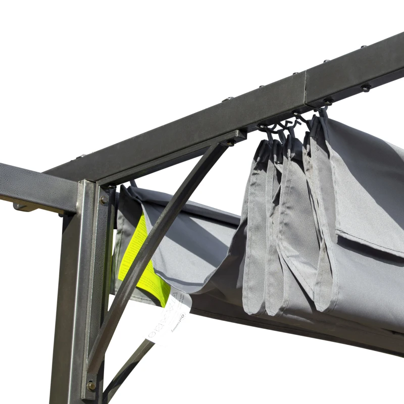 Outsunny Pergola rétractable 3L x 3l x 2,30H m structure métal époxy anticorrosion, toile polyester haute densité incluse gris