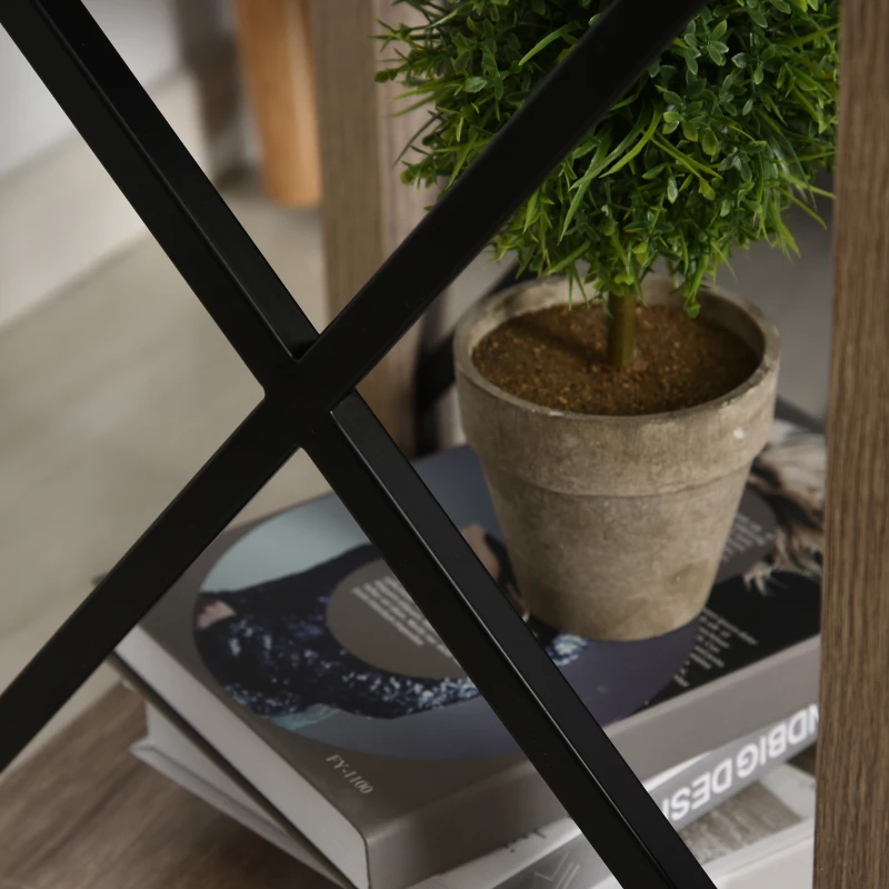 HOMCOM Mesa Auxiliar Mesa de Café Estilo Retro Industrial con Estante Inferior de Almacenaje Multifuncional Marco de Forma X 40,5x40,5x60 cm Roble