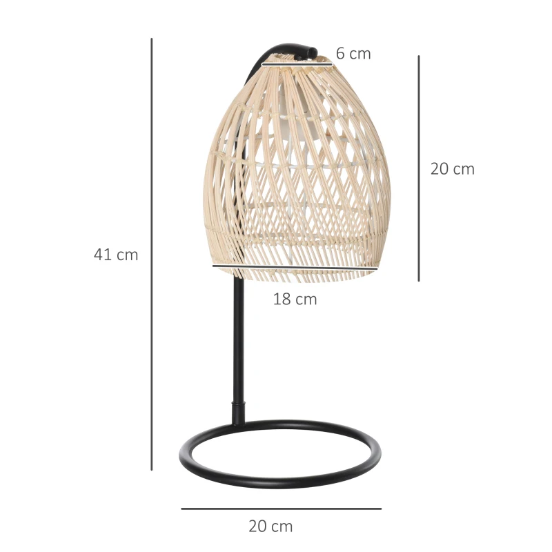 HOMCOM Lampada da Tavolo in Rattan Stile Boho, Attacco E27 Potenza Max 40W Ø20x41cm, Beige