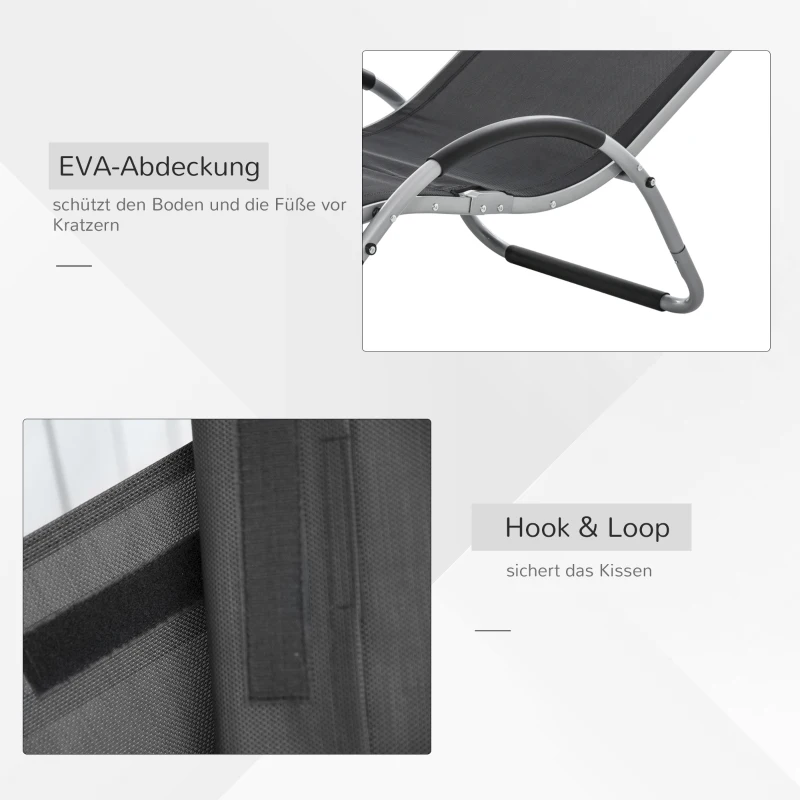 Outsunny Gartenliegen mit Kissen Sonnenliege Relaxliege ergonomisch Aluminium Texteline Schwarz 160 x 60 x 65 cm