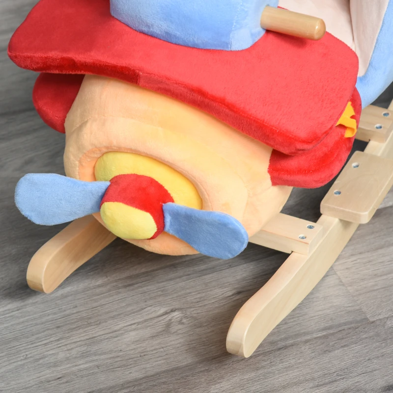 HOMCOM Cavallo a Dondolo a Forma di Aeroplano per Bambini di Età Superiore a 18 Mesi, Cacalluccio a Dondolo con Musica Incorporata in Legno Alamo, Max:60kg 60x33x45cm