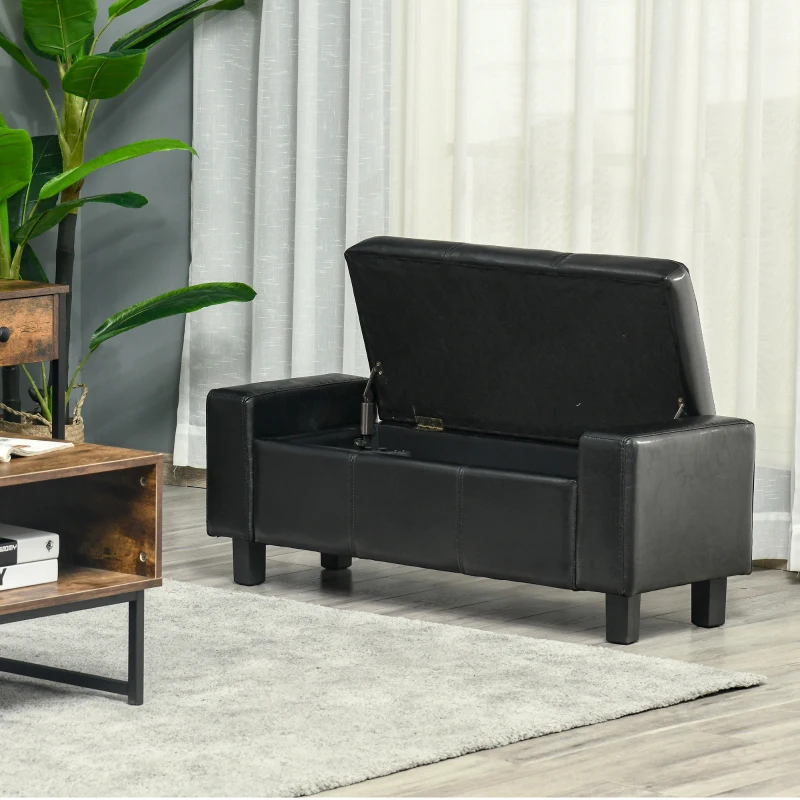 HOMCOM Ottoman Storage Chest Faux Leather Stool Bench Seat Bedding Blanket Box Home Furniture (Black)