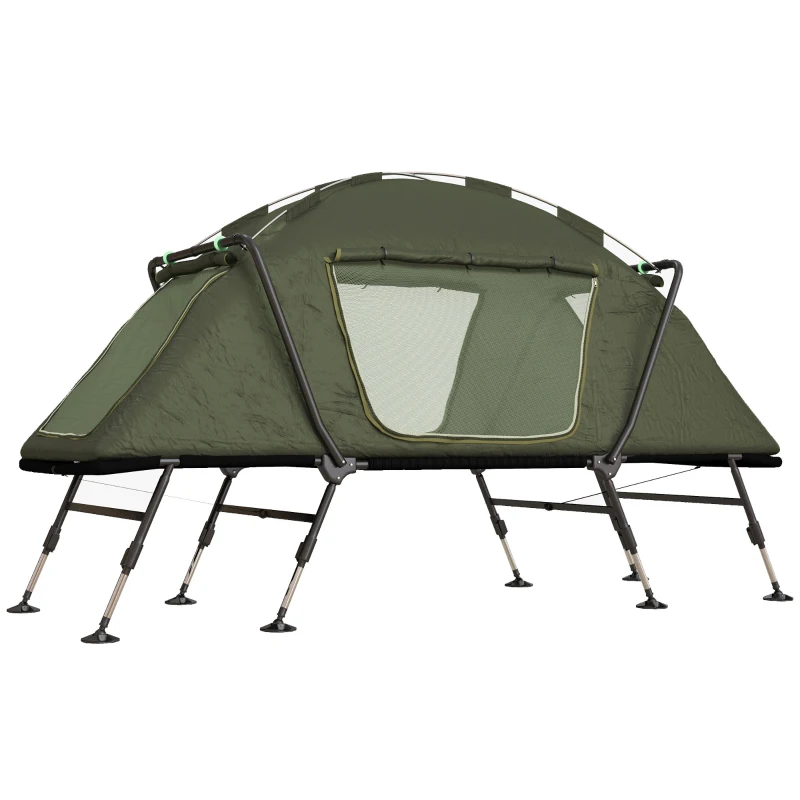 Outsunny 2-in-1 Campingbett, wasserdichte Zeltplane, verstellbare Metallbeine, bis 180 kg, 215 x 80 x 125cm, Grün
