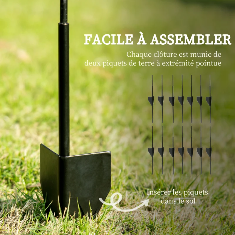 Outsunny Lot de 7 clôtures de jardin décoratives en métal avec ornements - 344L x 110H cm noir