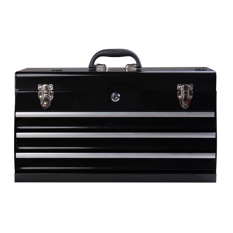 HOMCOM Coffret caisse boite a outils metallique avec 3 tiroirs noir 54 x 22 x 29 cm