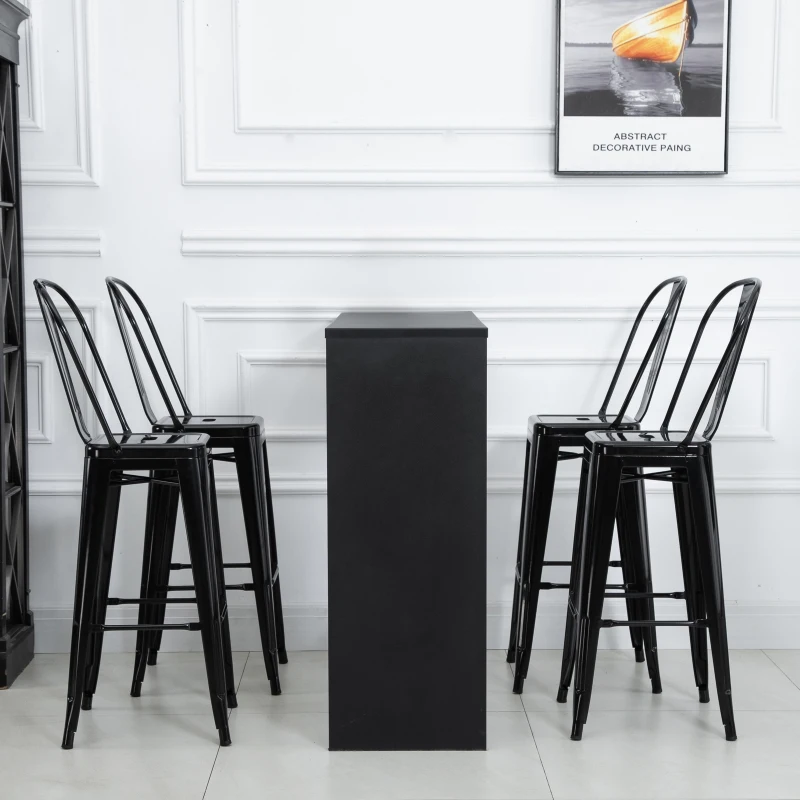 HOMCOM Juego de 4 Taburetes Altos de Cocina de Metal con Respaldo Alto y Reposapiés para Comedor 44x46x116 cm Negro