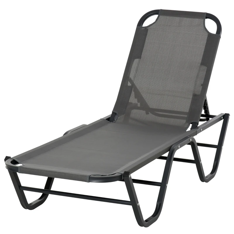 Outsunny Sun Lounger Relaxed Recliner with 5-Position Adjustable Backrest Aluminium Frame for Pool, Sun Bathing, Grey