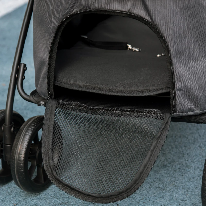 PawHut Carrito para Perros Plegable Cochecito para Mascotas con 2 Correas de Seguridad Cojín y Marco de Acero Gris Oscuro